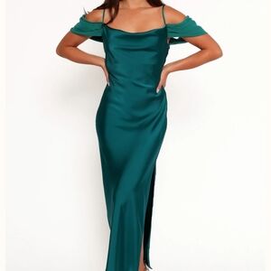 Petal & Pup Emerald Green Satin Off-Shoulder Strapless Gown